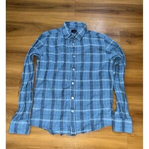 Mens Untuckit Linen Blend Slim Fit‎ Plaid Button Down Shirt